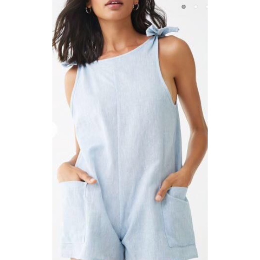 Baby Blue Linen Romper